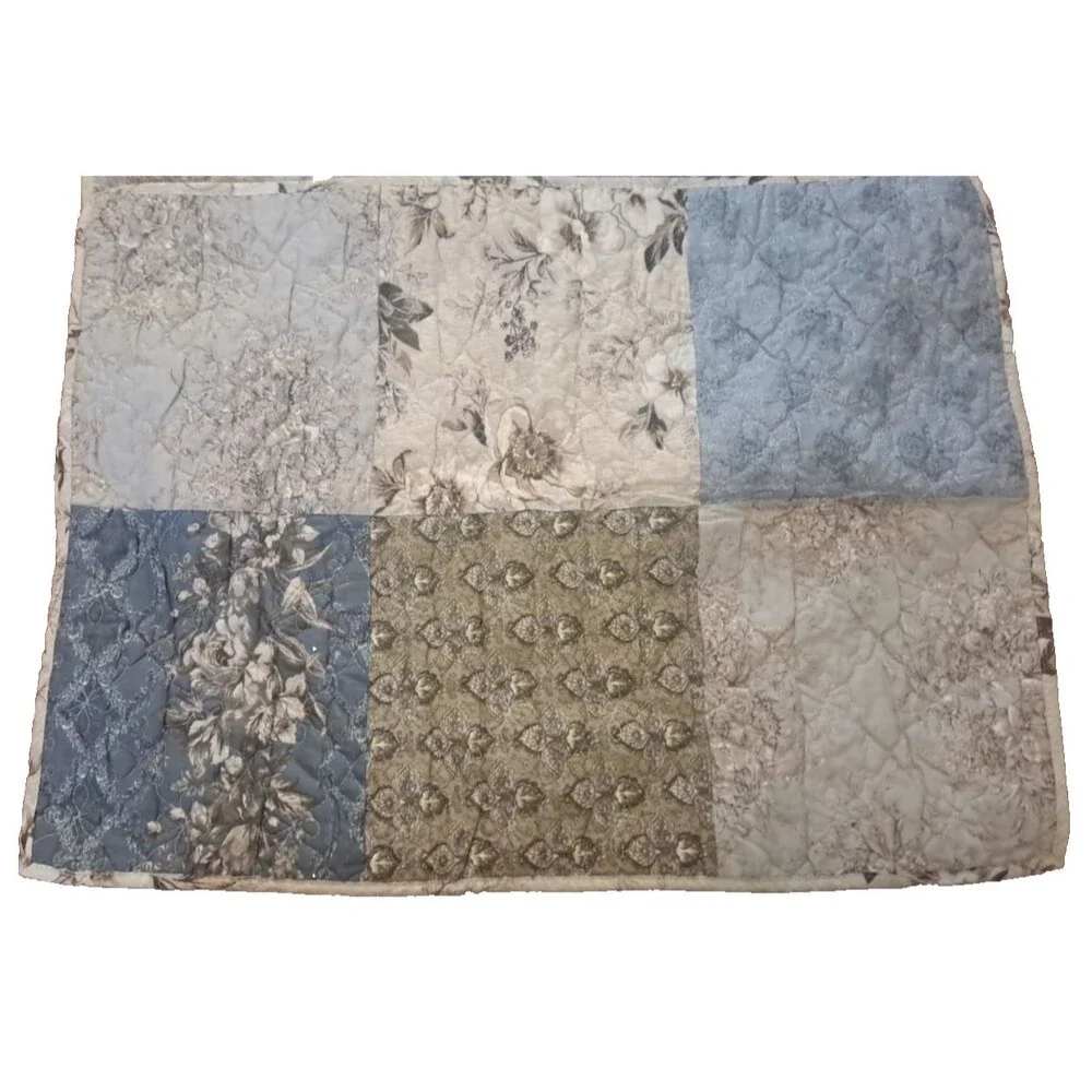Quilted Pillow Shams Standard Brooklyn Loom Blue Beige Floral Patchwork